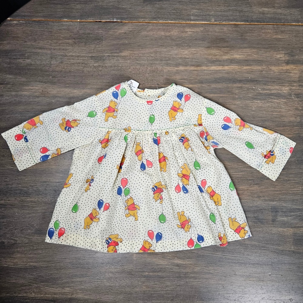 Vintage Sears Winnie the Pooh Girls 3T Dress Perma Prest Balloon Polka Dot